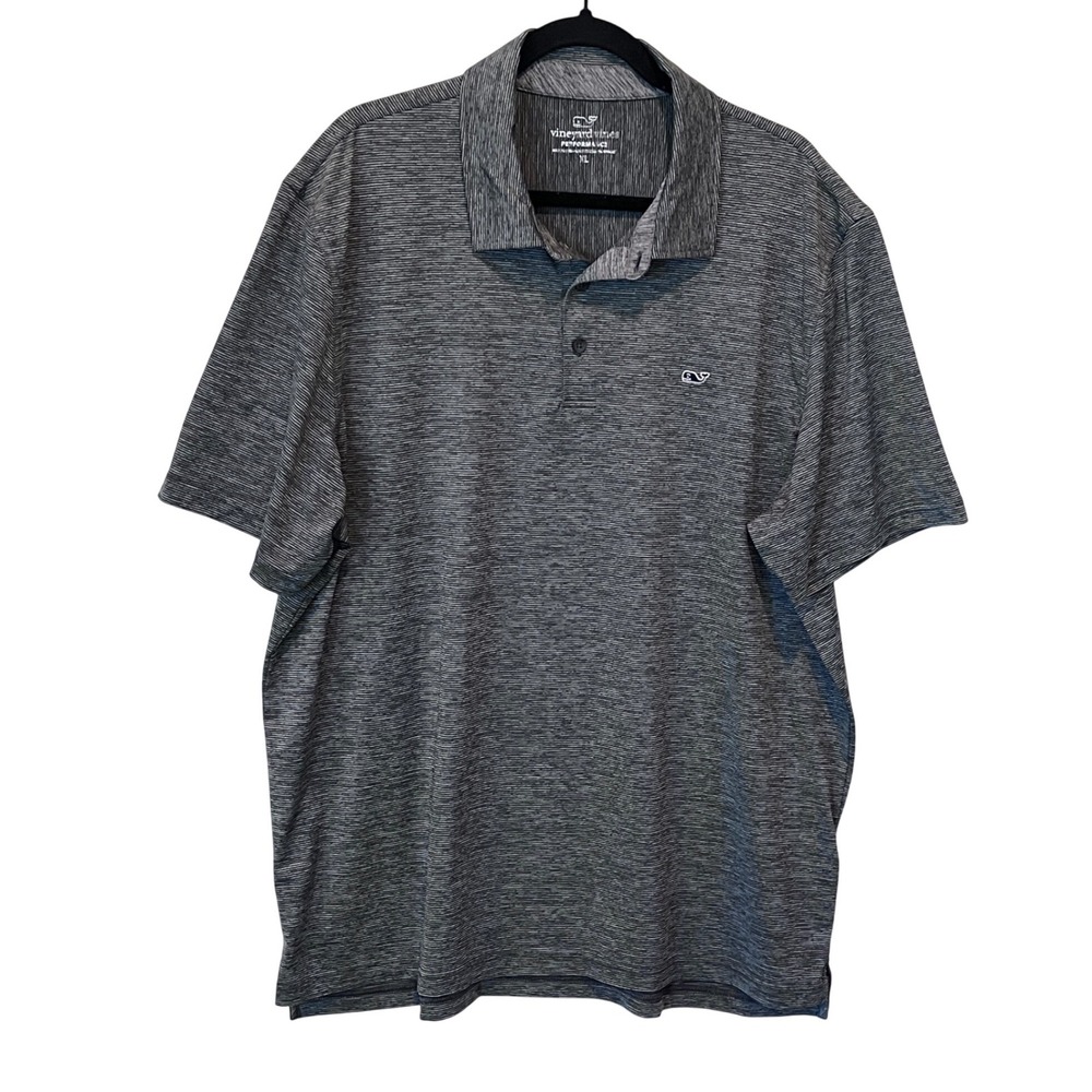 Vineyard Vines Performance Polo Gray White Striped Short Sleeve Golf Shirt‎ XL